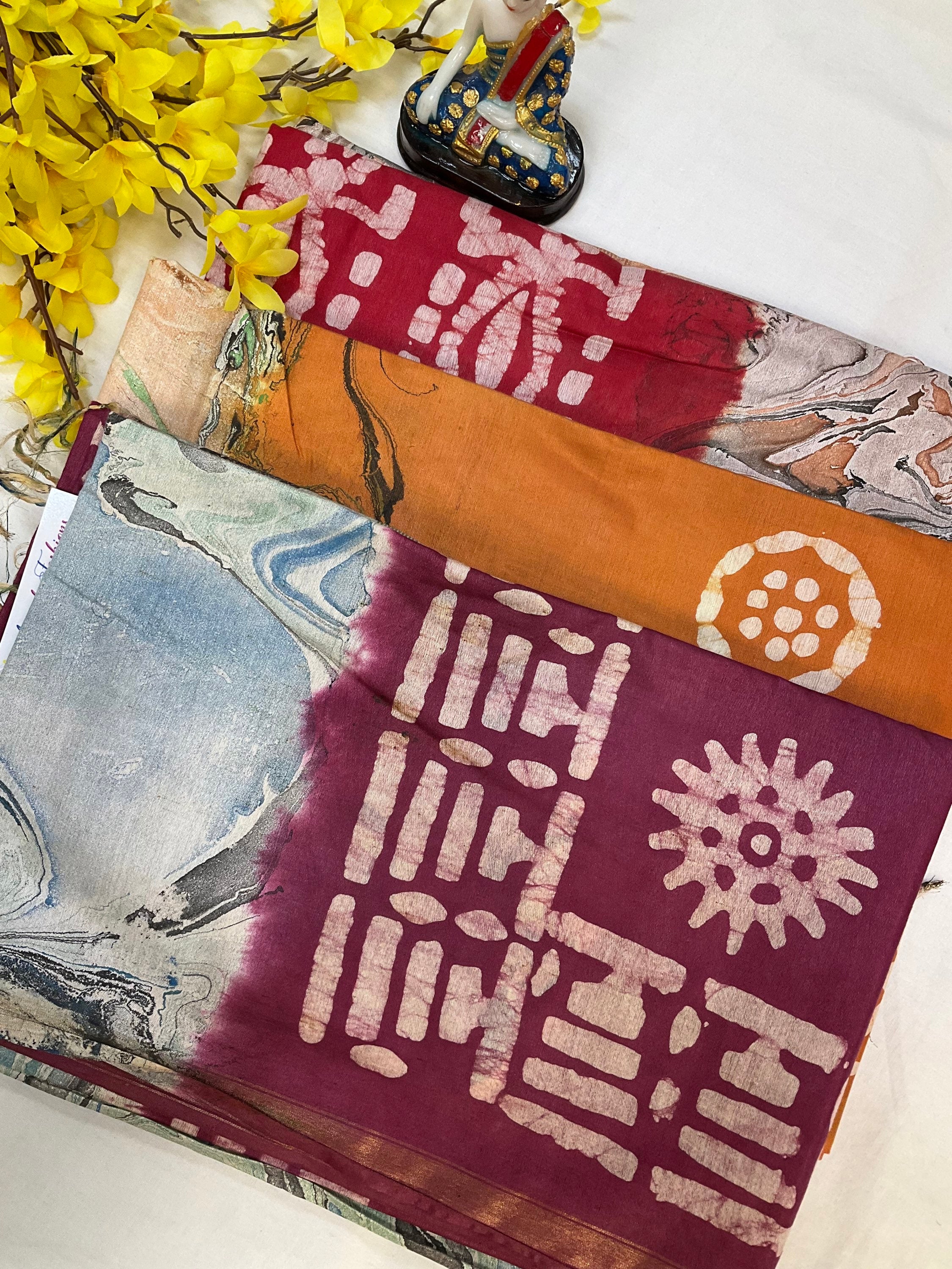 Batik print sarees with digital print pallu image 1