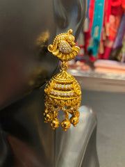 Peacock Design Gold plated Antique Finish Jhumkas/Earrings
