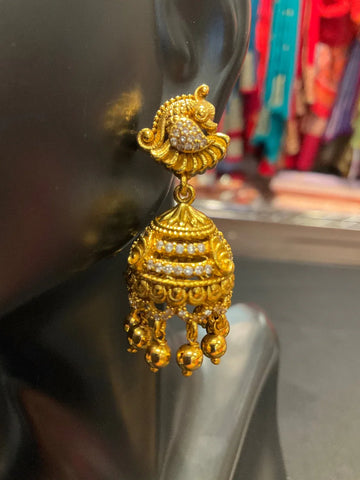 Peacock Design Gold plated Antique Finish Jhumkas/Earrings
