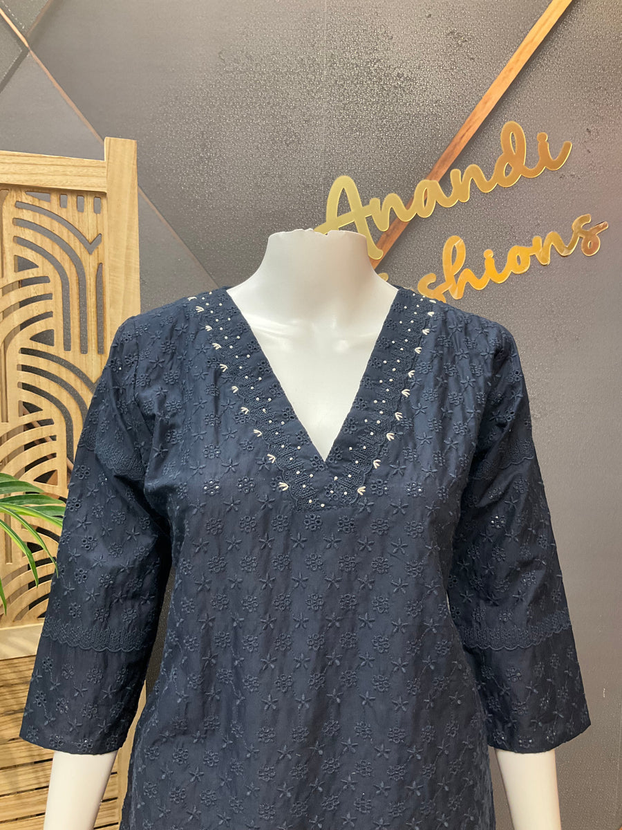 Navy Blue Chikankari Short Kurti