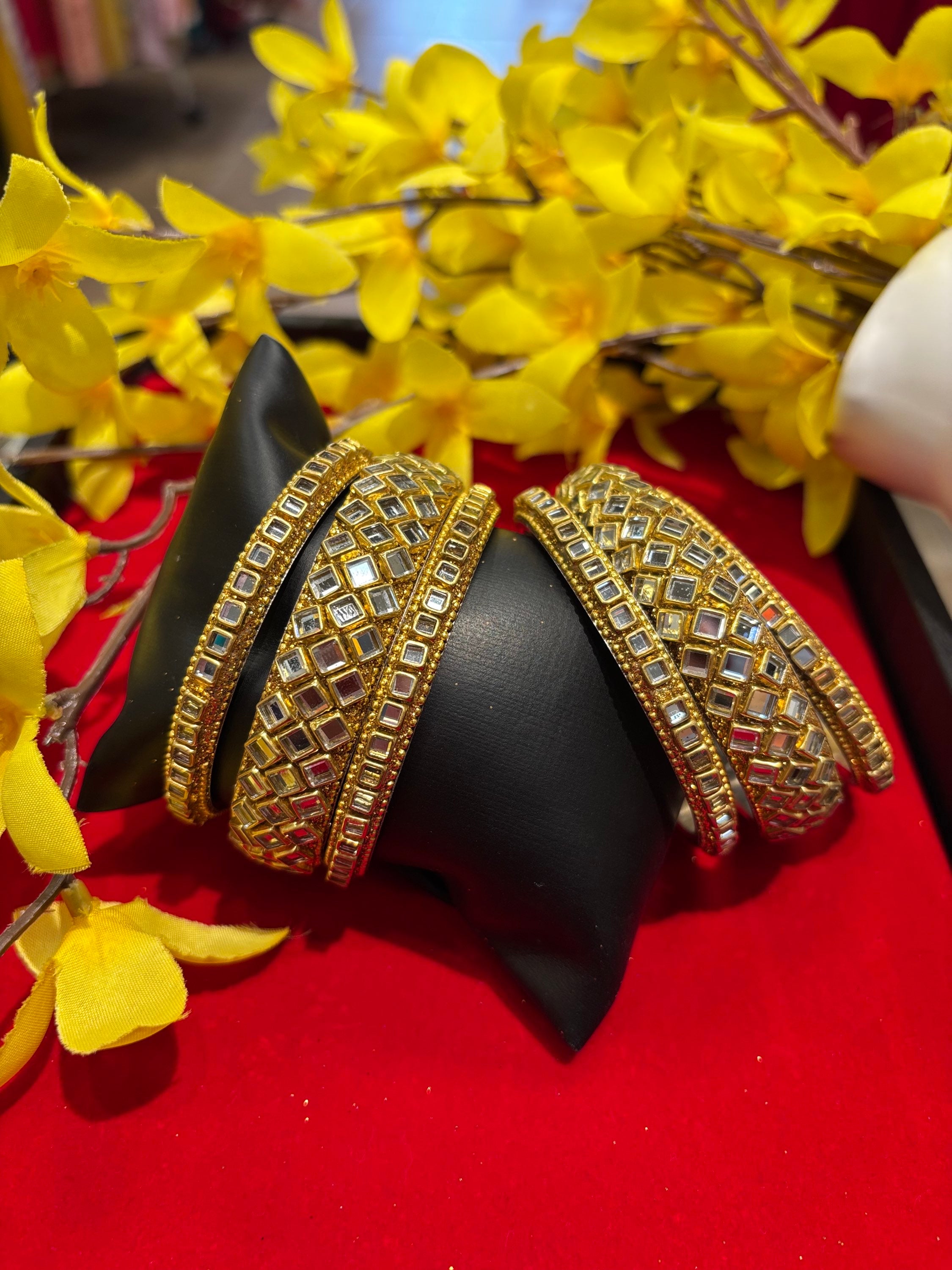 Fancy Gold Stone Bangles- (Set of 6) image 2