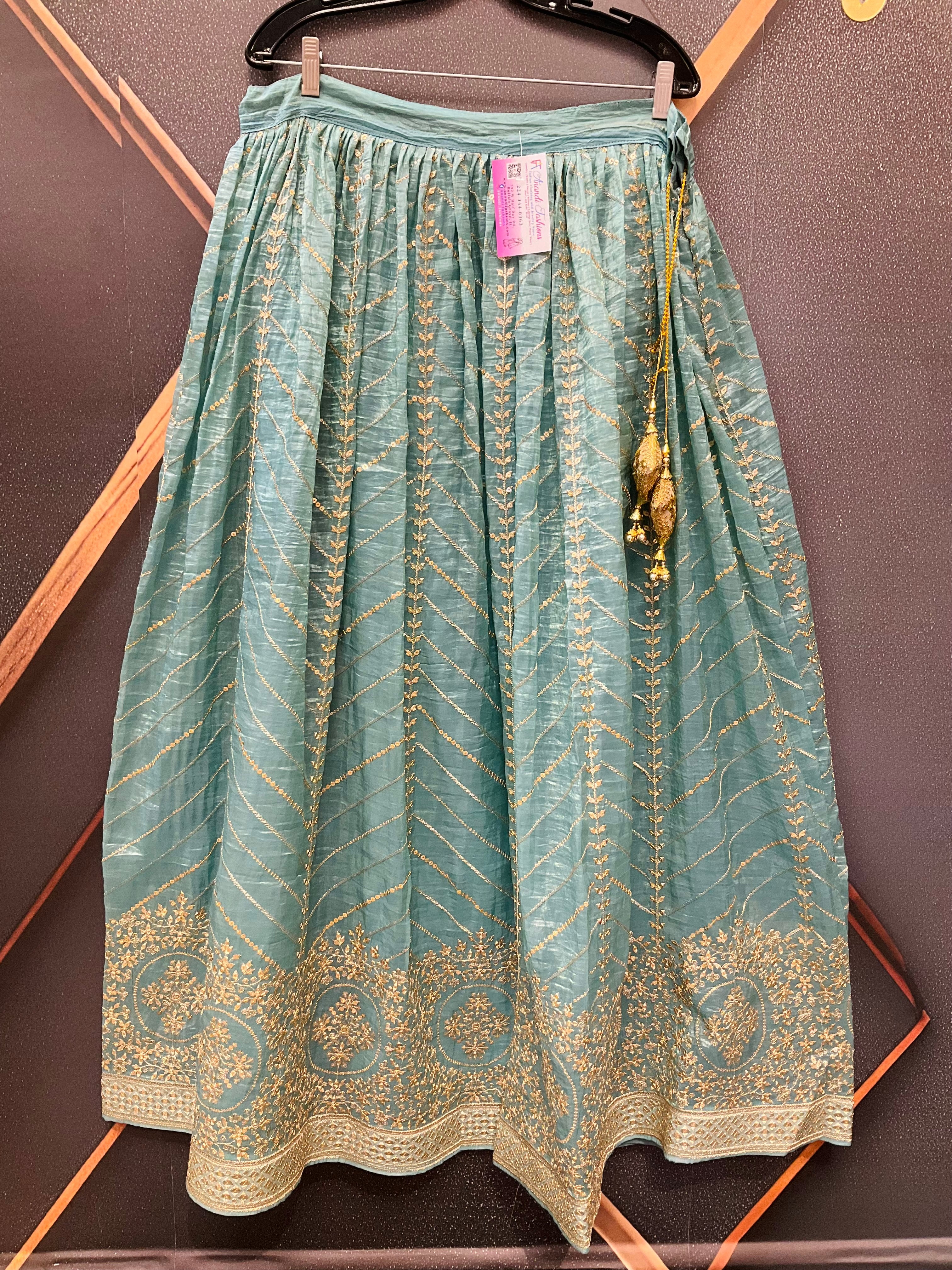 Party Wear Organza Skirts with Gold Zari work