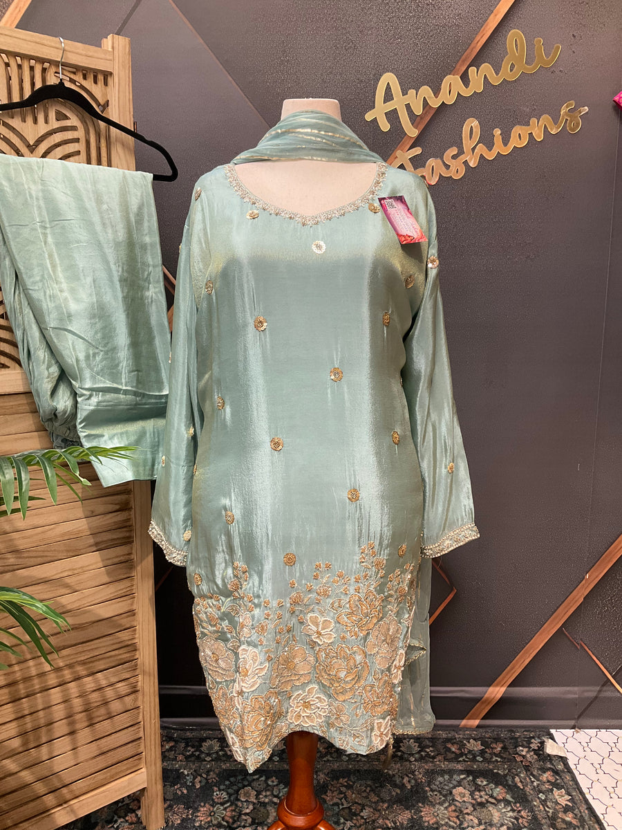 Plus Size Light Blue Party Wear Patiyala set