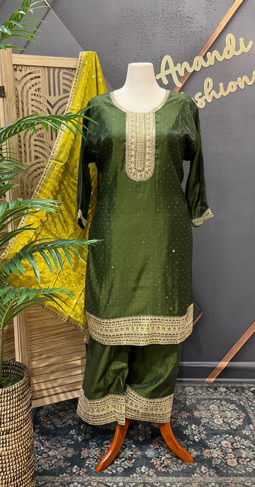 Plus Size - Green Party wear Kurti set- Size 54
