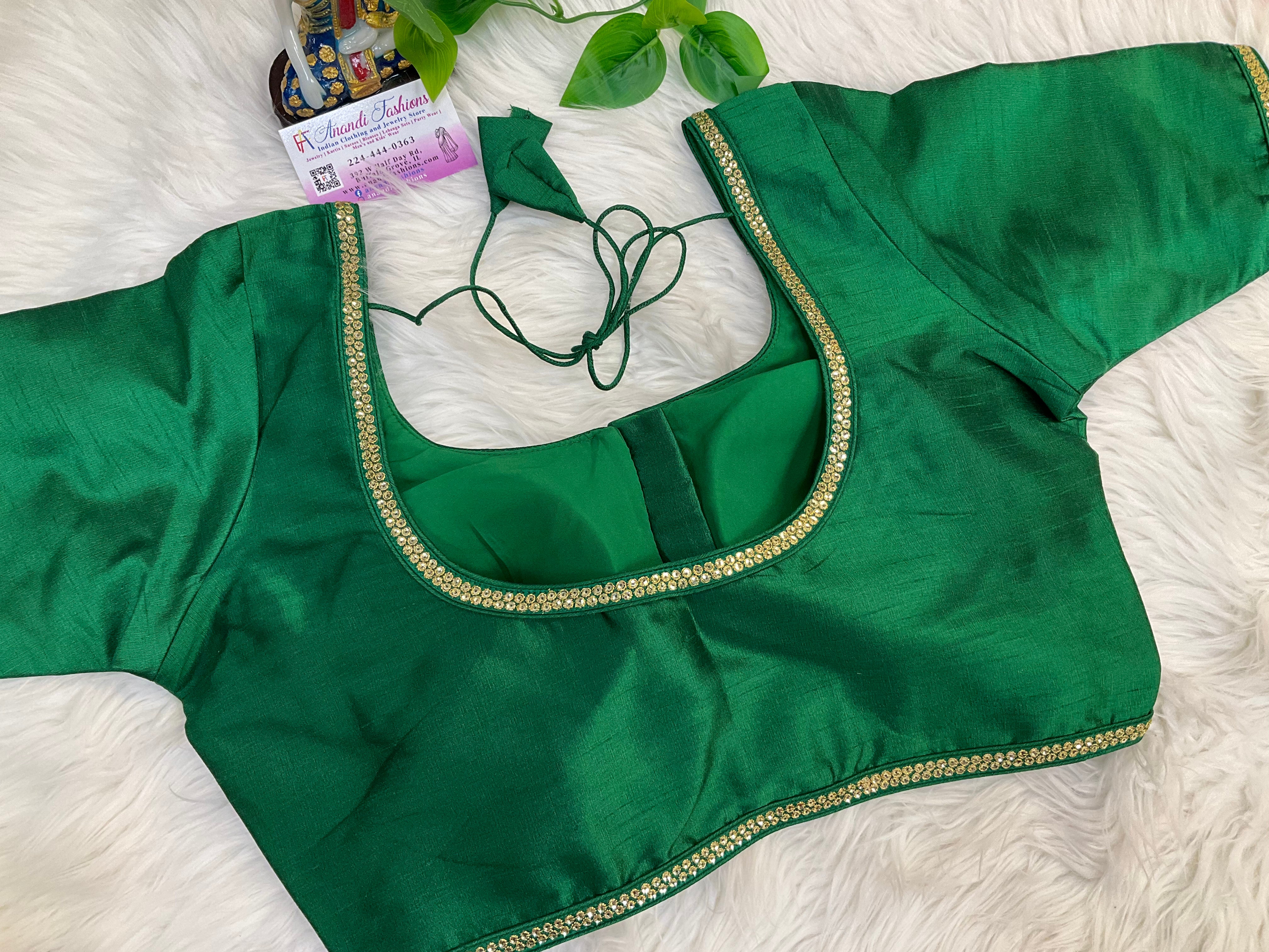 Green Silk blouse- front opening