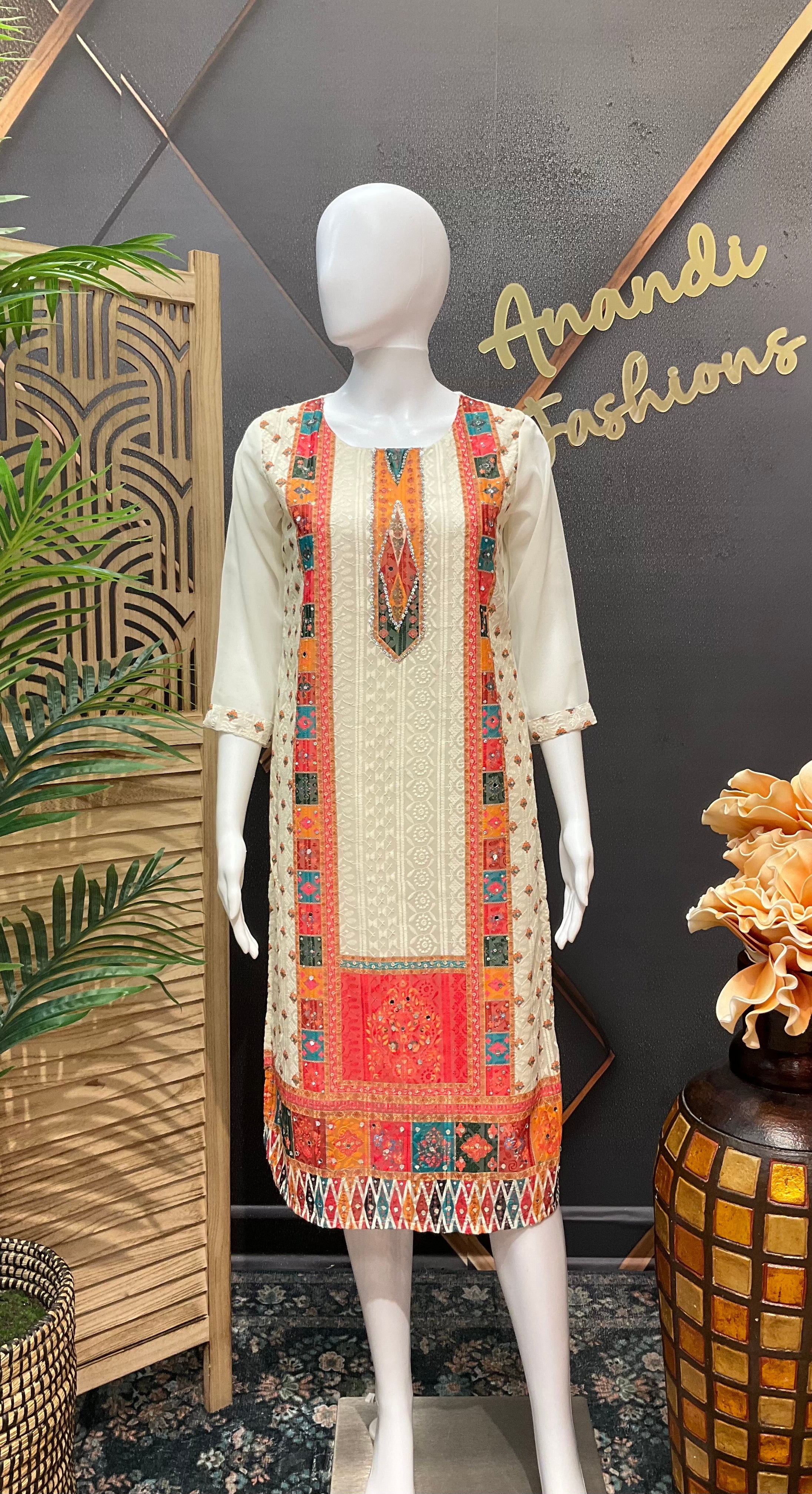 Half white Chikankari kurti