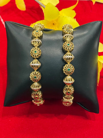 Antique Bangle Set with Floral Design - Pair of 2 Traditional Bangles