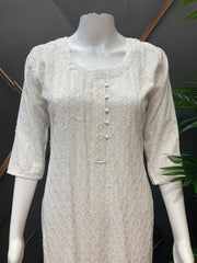 Soft Rayon White Chikankari Kurti with sequence