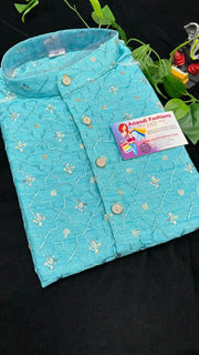 Mens Kurta - Kashmiri Silk Sequin Embroidery Work Men's Kurta