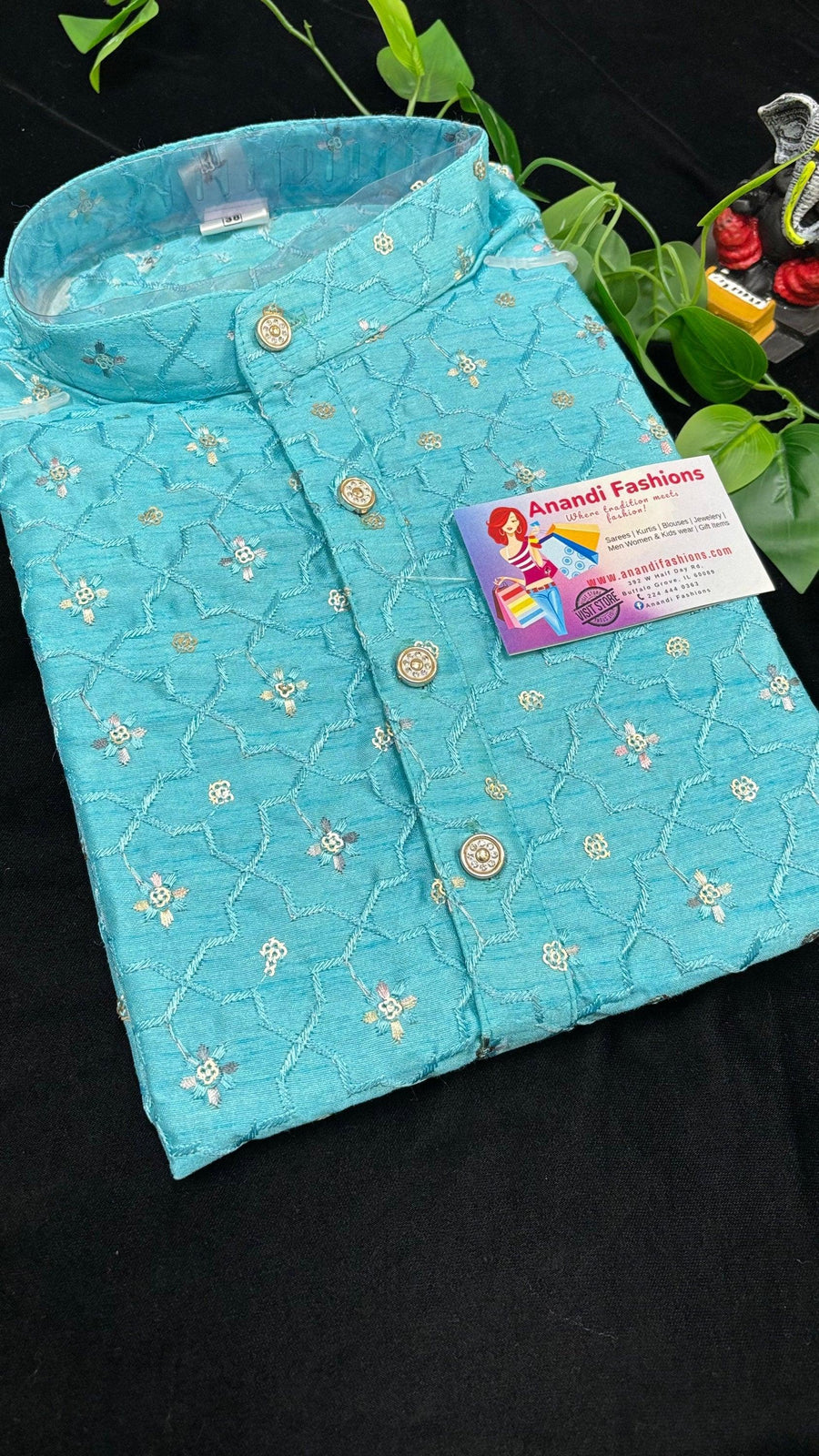 Mens Kurta - Kashmiri Silk Sequin Embroidery Work Men's Kurta