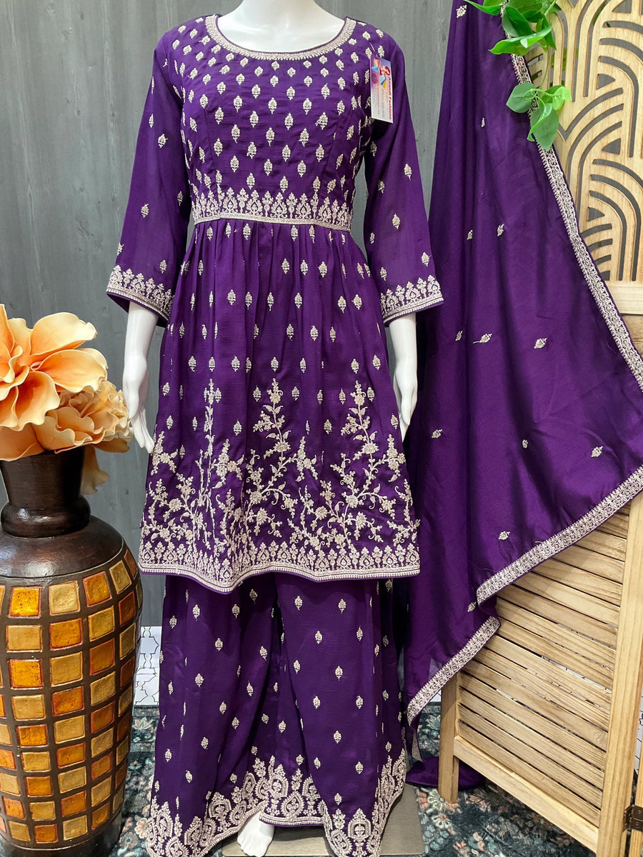 Purple Designer Sharara Suit- Size 42/US M