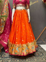 Orange & Pink Silk Kota Half Saree set