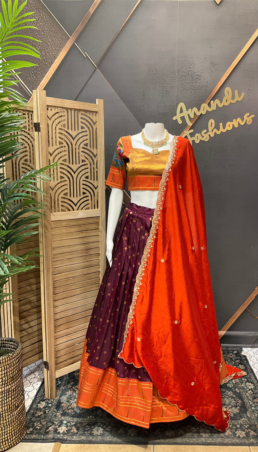 Paithani Half Saree/Lehenga set in Wine Color
