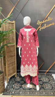 Pink Mul Chanderi kurti set