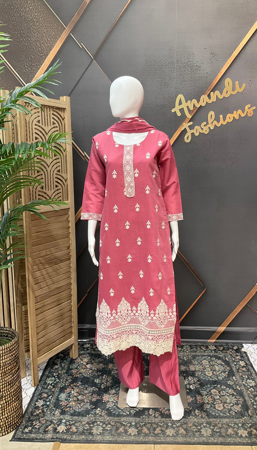 Pink Mul Chanderi kurti set