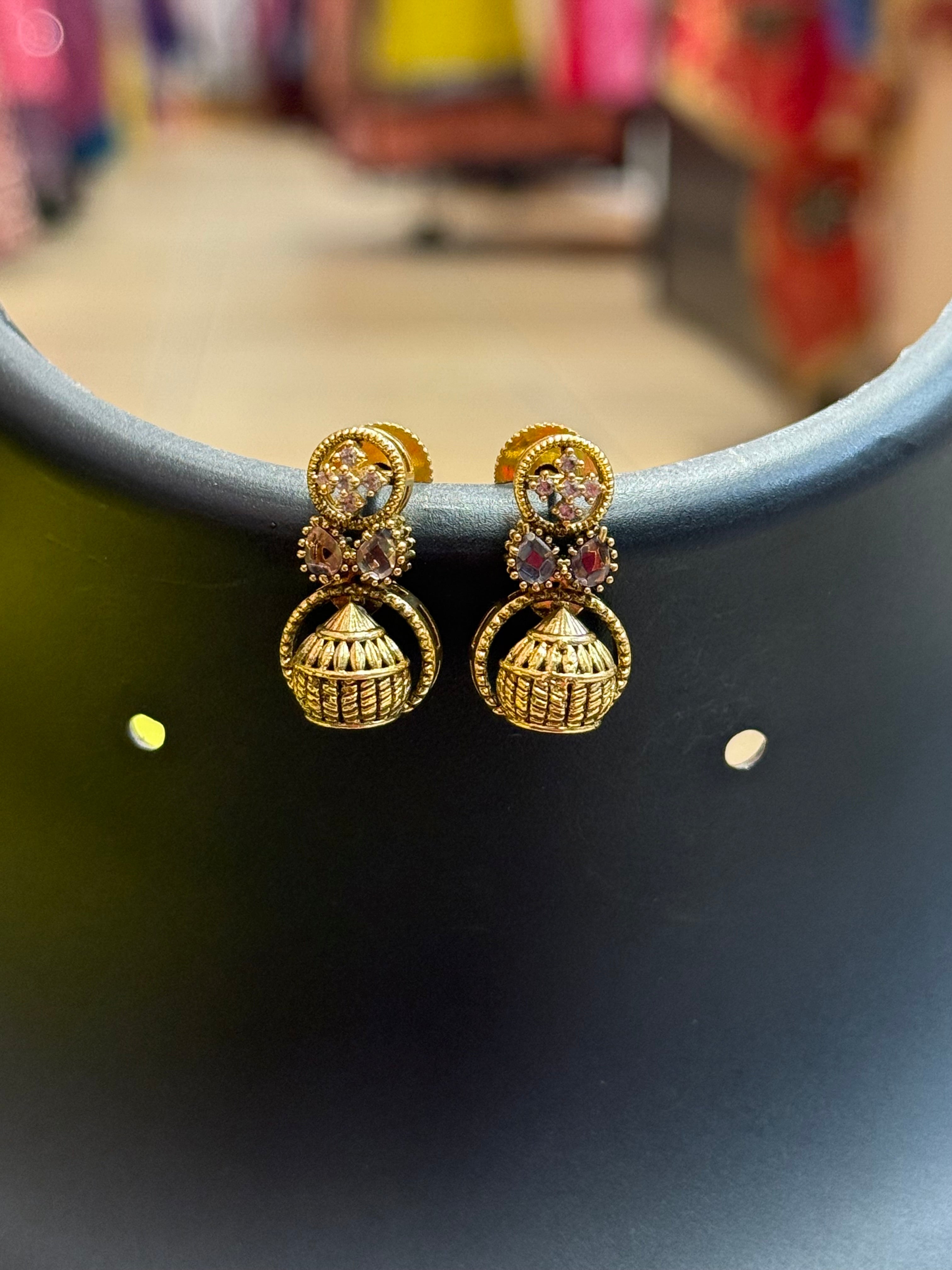 Antique Finish- Jhumka Style Guttapusalu Necklace set