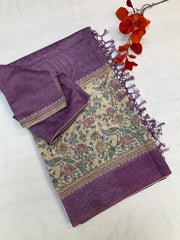 Light purple Cotton Silk saree with digital print-Stitched blouse