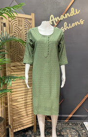 Women’s Green Chikankari Rayon Kurti