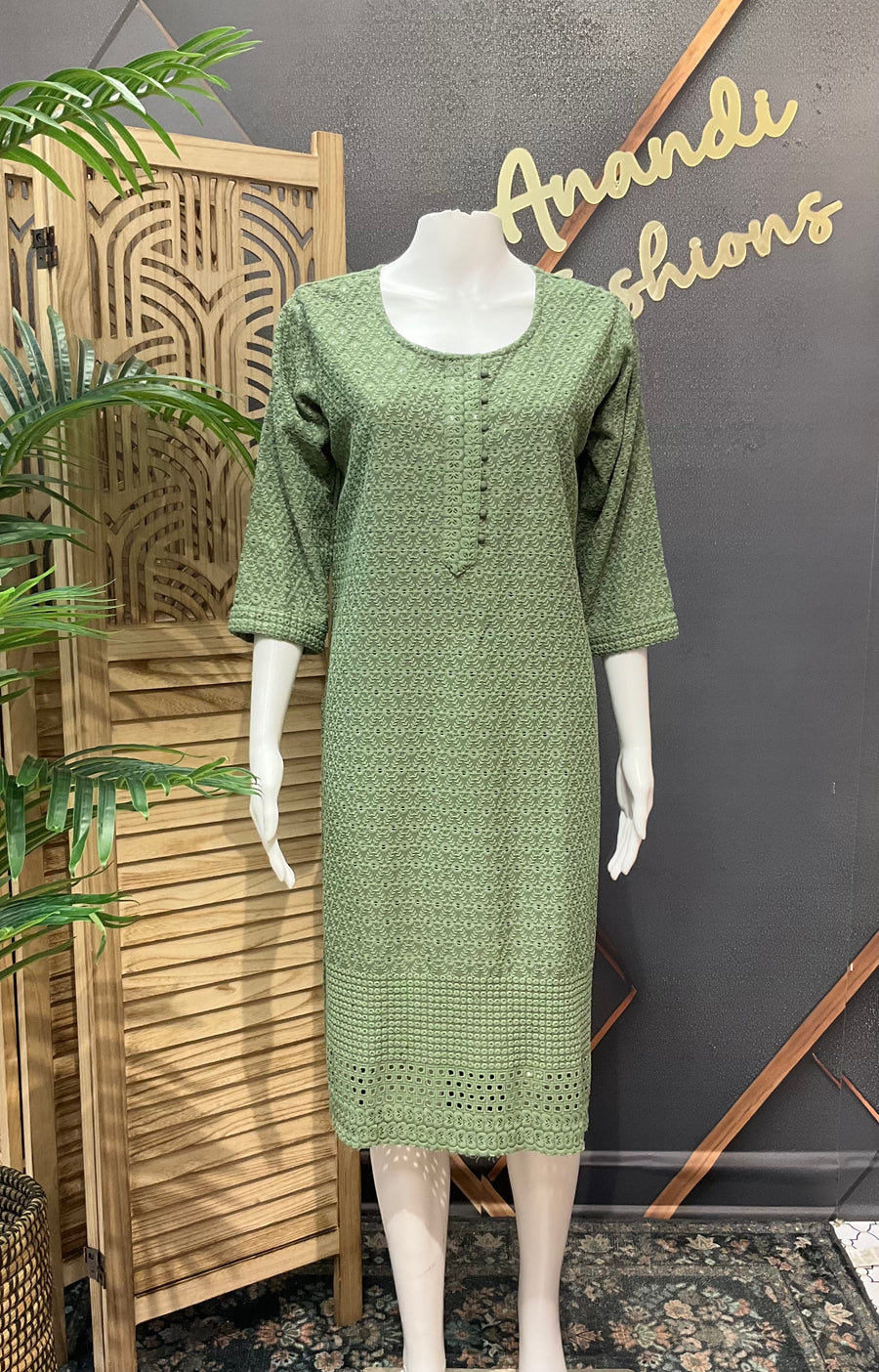 Women’s Green Chikankari Rayon Kurti