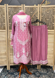 Plus size Pink Rayon Chikankari set