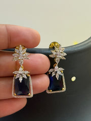 CZ Earrings with Navy Blue Stone