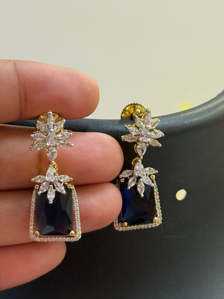 CZ Earrings with Navy Blue Stone