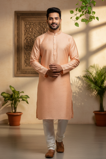 Size 54-Plus Size Peach color Men's wear kurta set