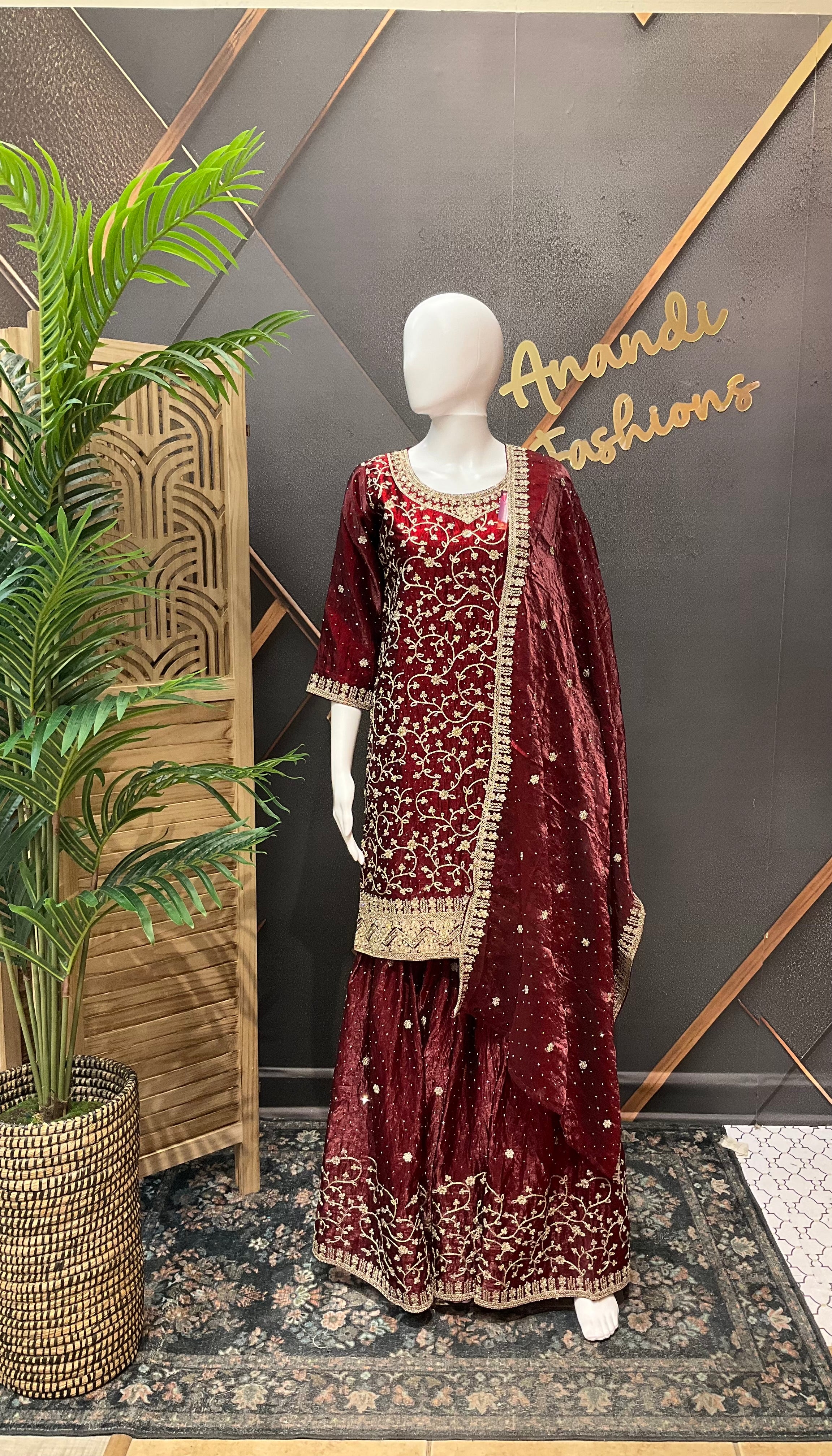 Maroon Party Wear sharara set