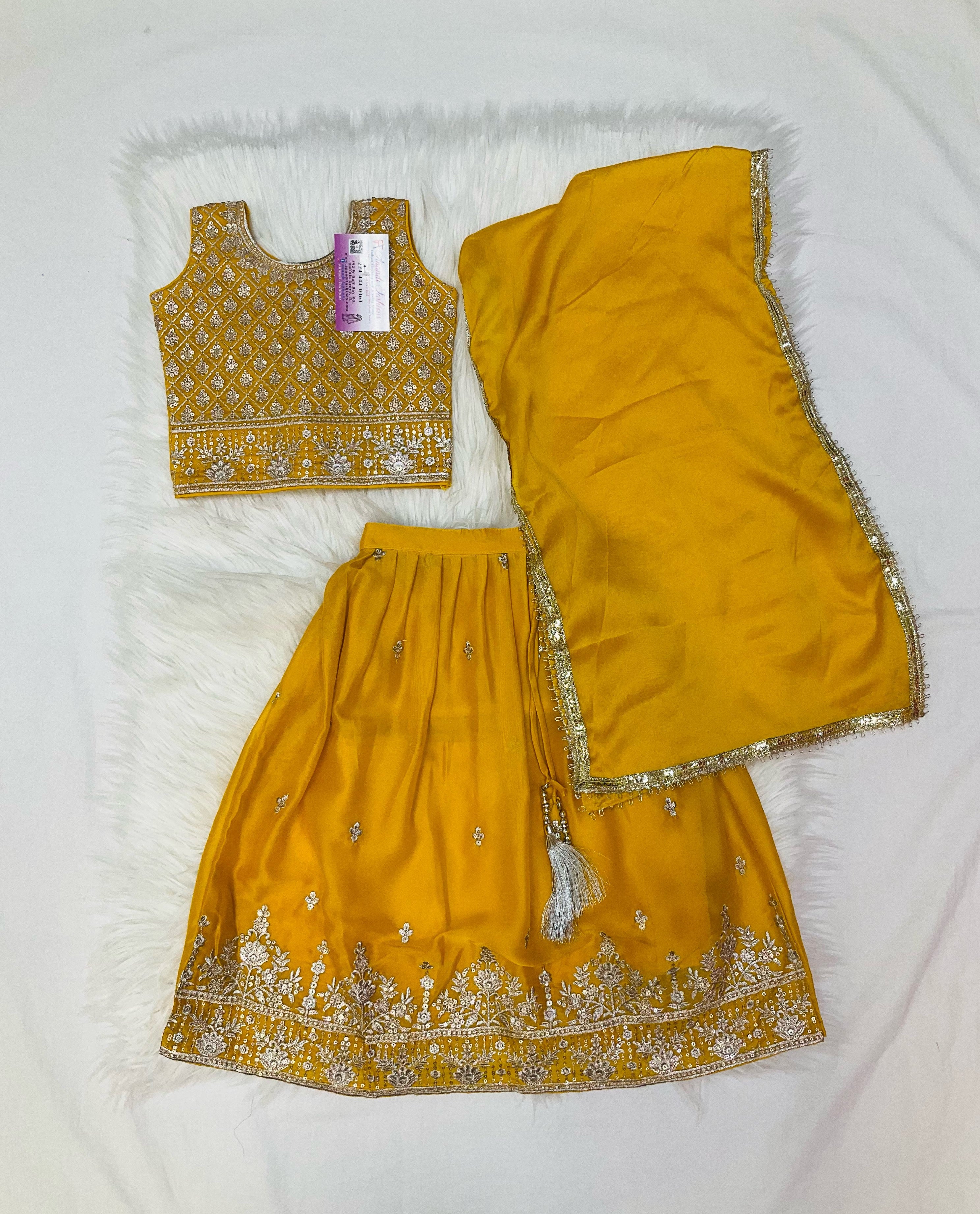 Toddler Girls- Organza Yellow Lehenga set
