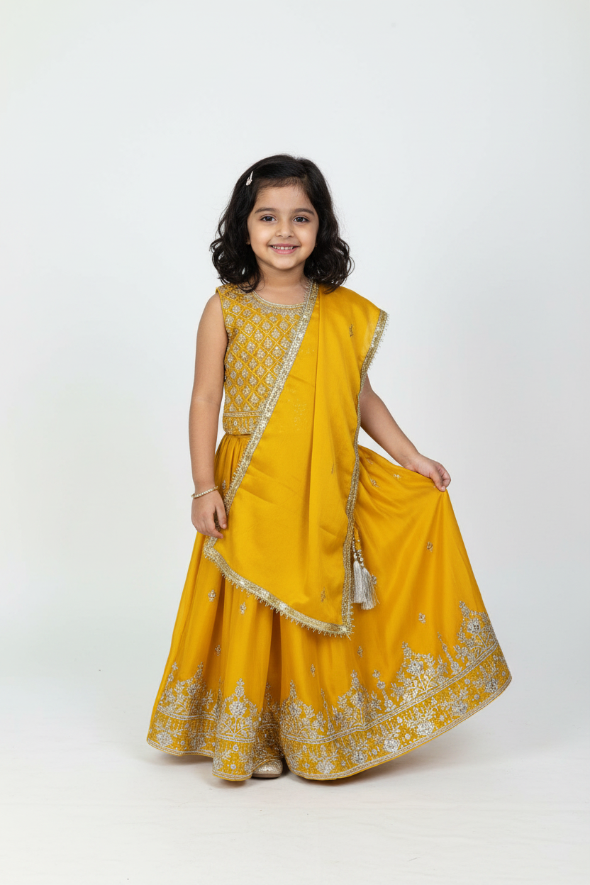 Toddler Girls’ Organza Yellow Lehenga Set - Girls - Ethnic Wear - Anandi Fashions