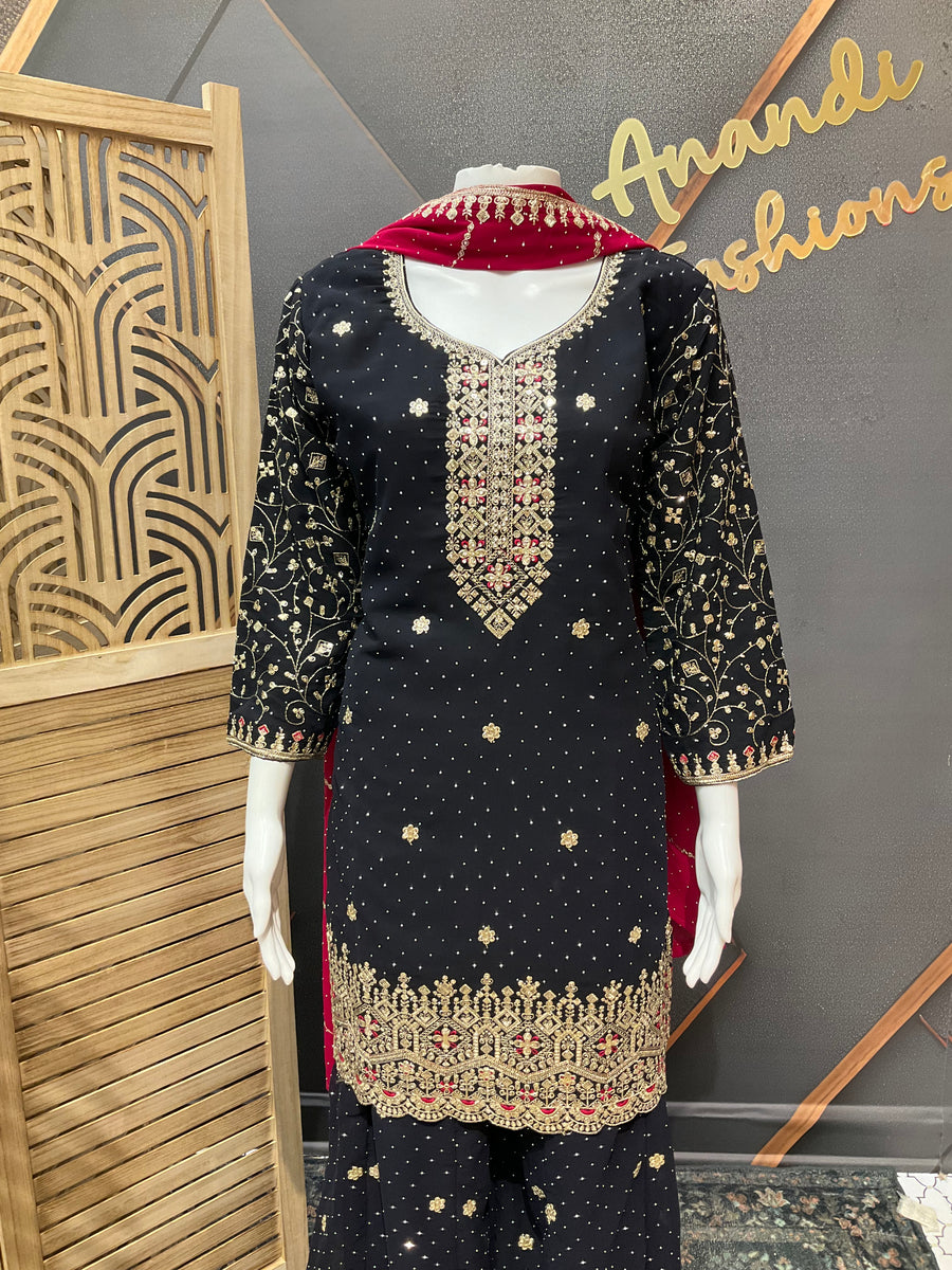 Women’s Navy Blue Party Wear Georgette Sharara set