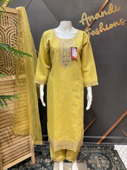 Pastel Yellow Embroidery Work Kurti set