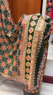 Green Ajrakh Print Dupatta with Gota Patti Border