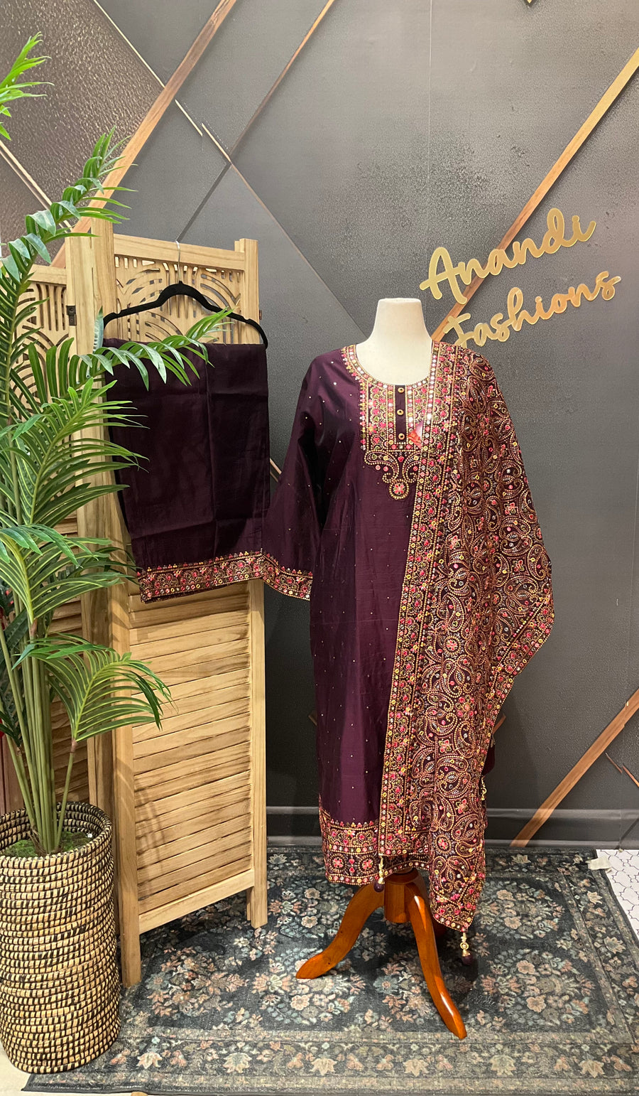 Plus Size Party Wear Wine kurti set