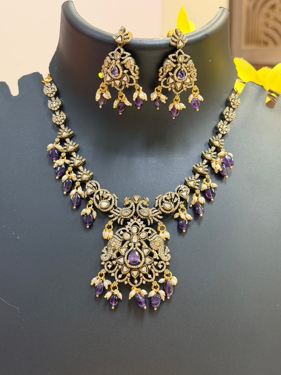 Victorian Necklace set with Purple Monalisa Beads