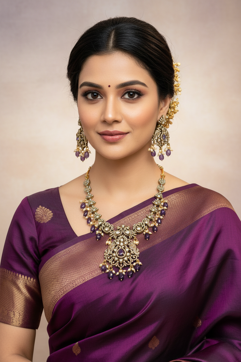 Victorian Necklace set with Purple Monalisa Beads