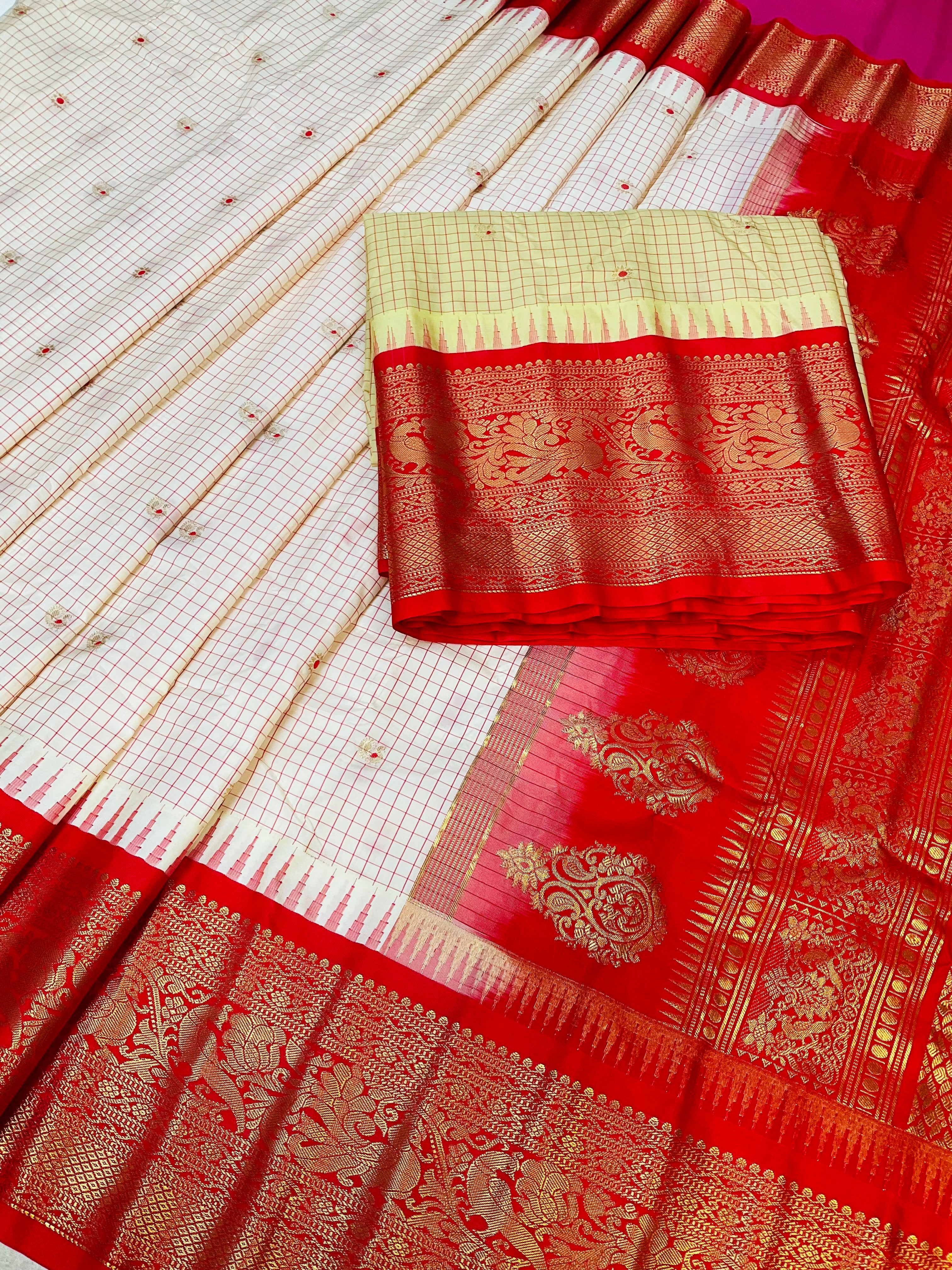 Semi Gadwal Silk Checks Saree