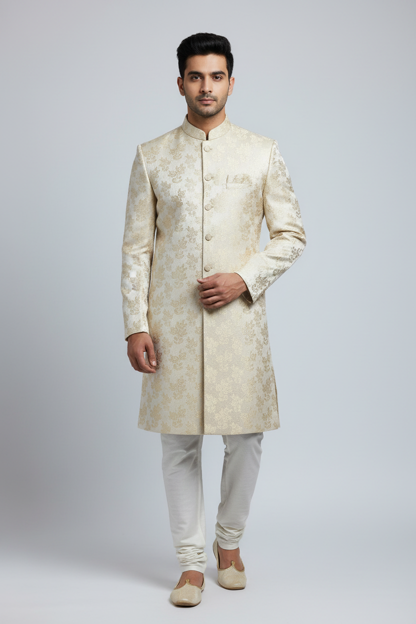 Plus Size Party Wear Silver Men’s wear  Sherwani set