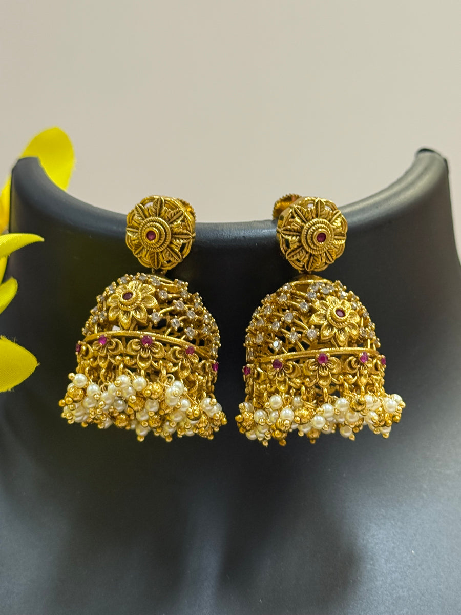 Antique Finish Guttapusalu Jhumka Earrings