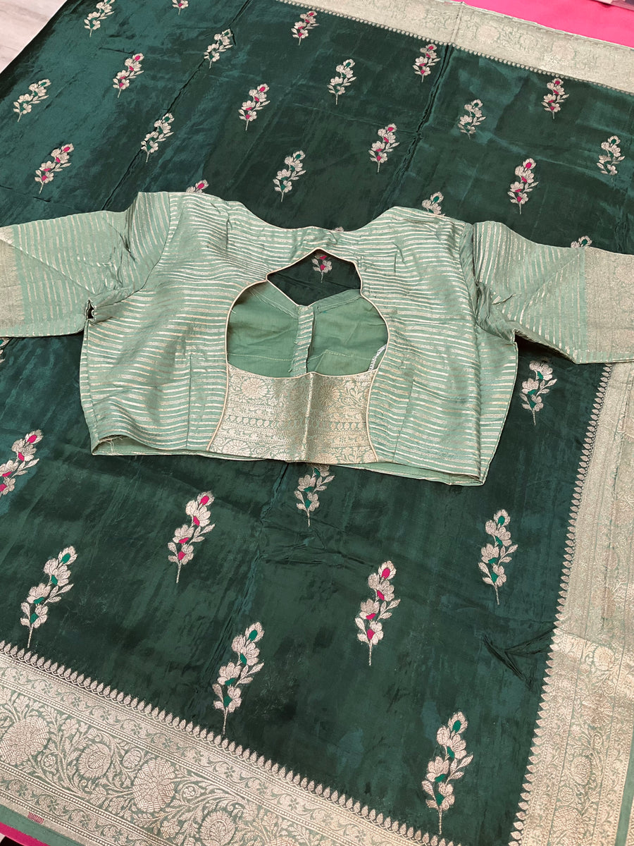 Green Benarasi Silk saree with Stitched Blouse