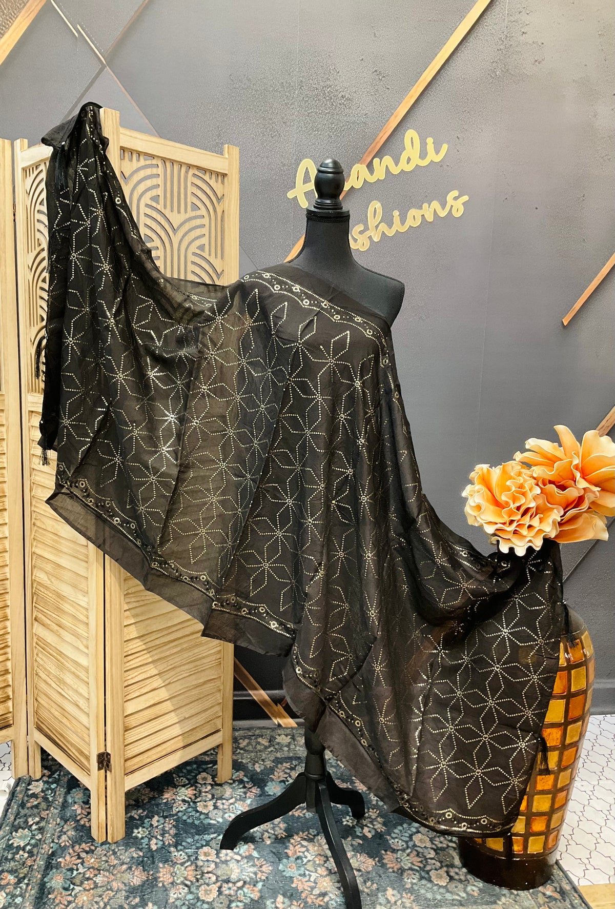 Black Sequence Work Chiffon Dupatta