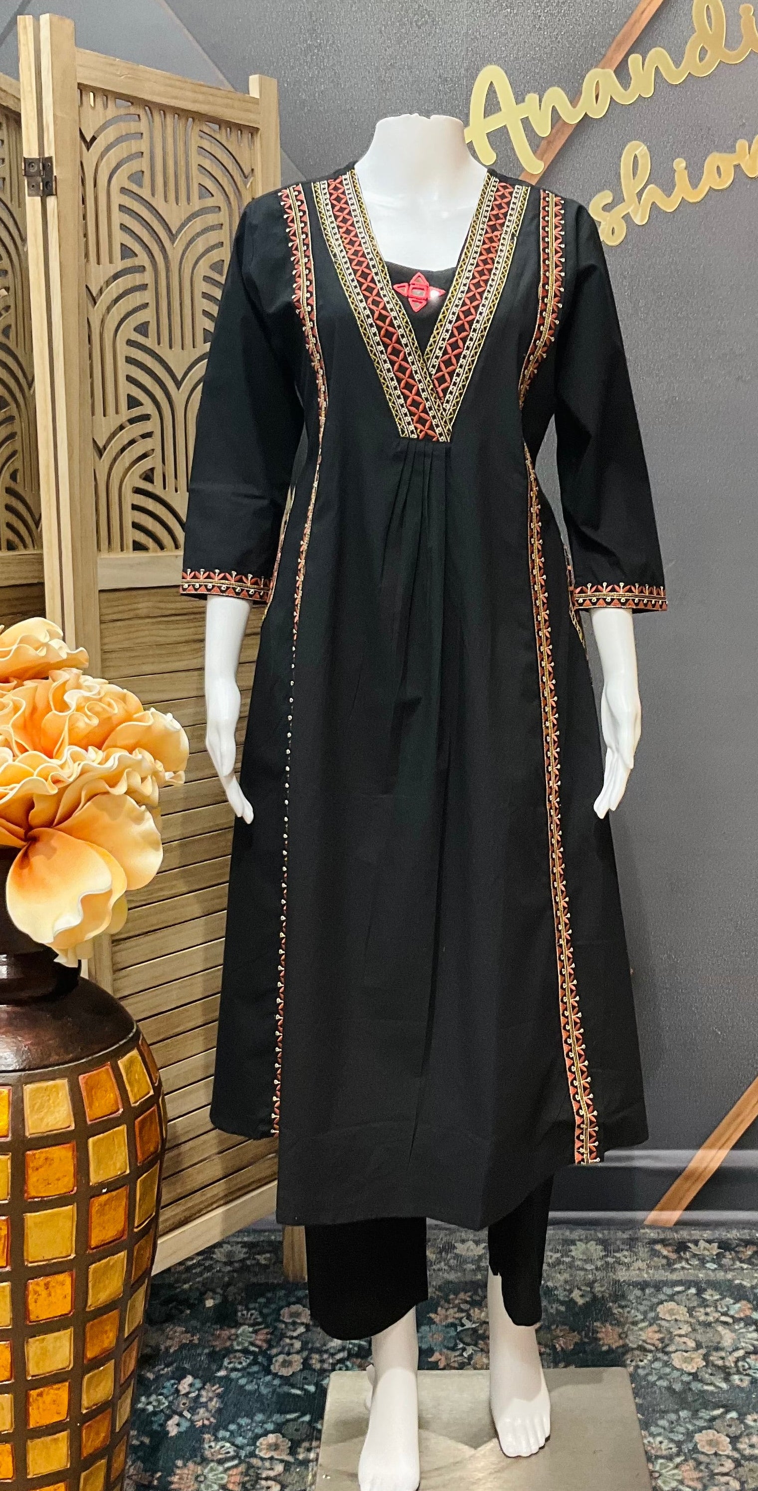 Pure cotton - Black Embroidery Kurti set