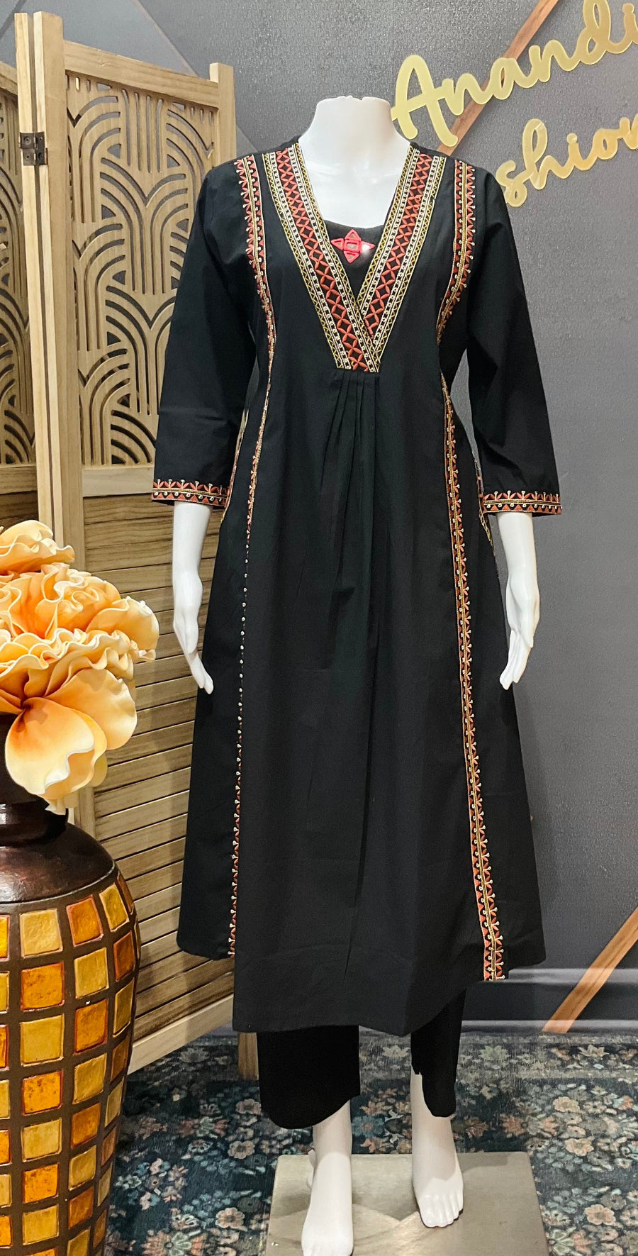 Pure cotton - Black Embroidery Kurti set