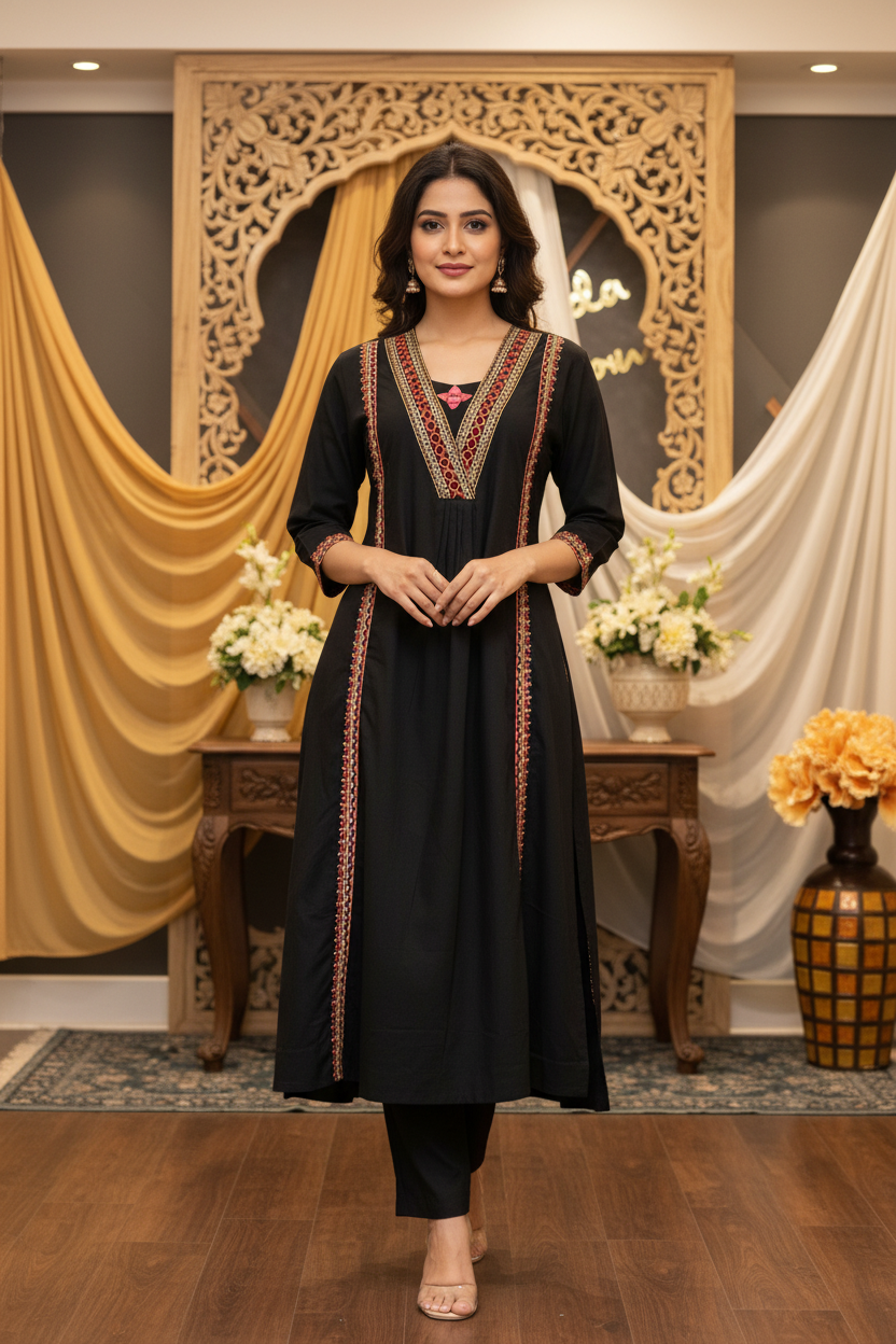 Pure cotton - Black Embroidery Kurti set