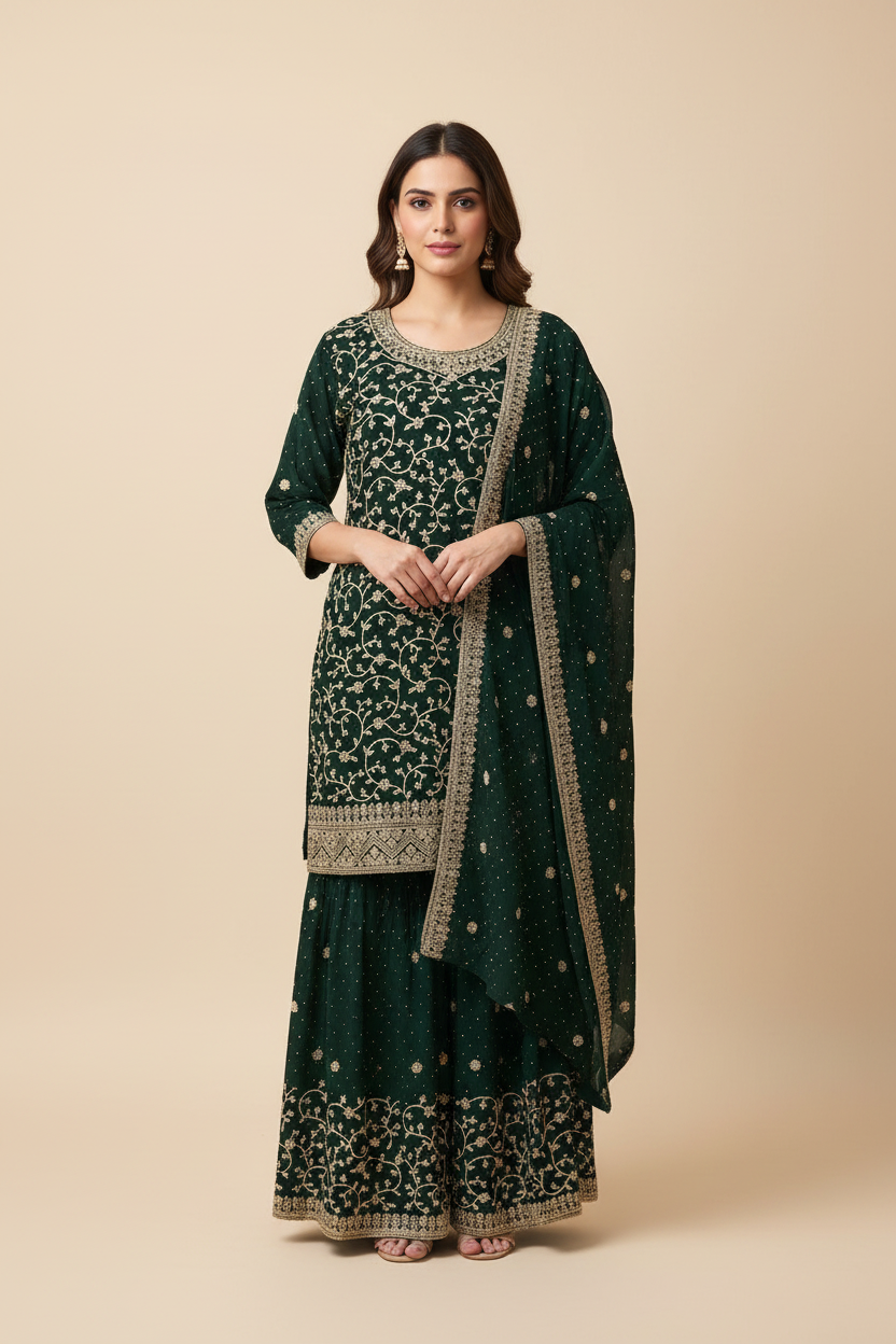 Party Wear Green Sharara set