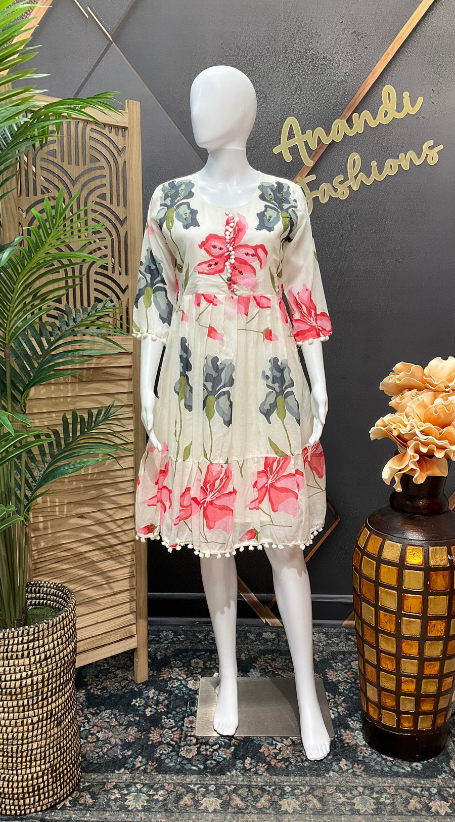 Half white mulmul cotton Knee Length gown/Kurti
