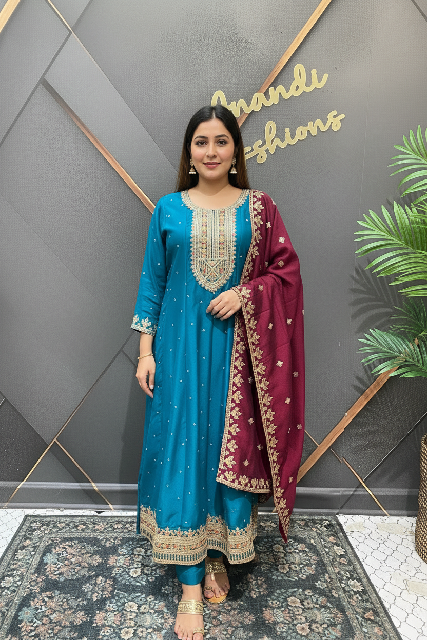 Plus size Party Wear Anarkali Kurti set- Size 46/48