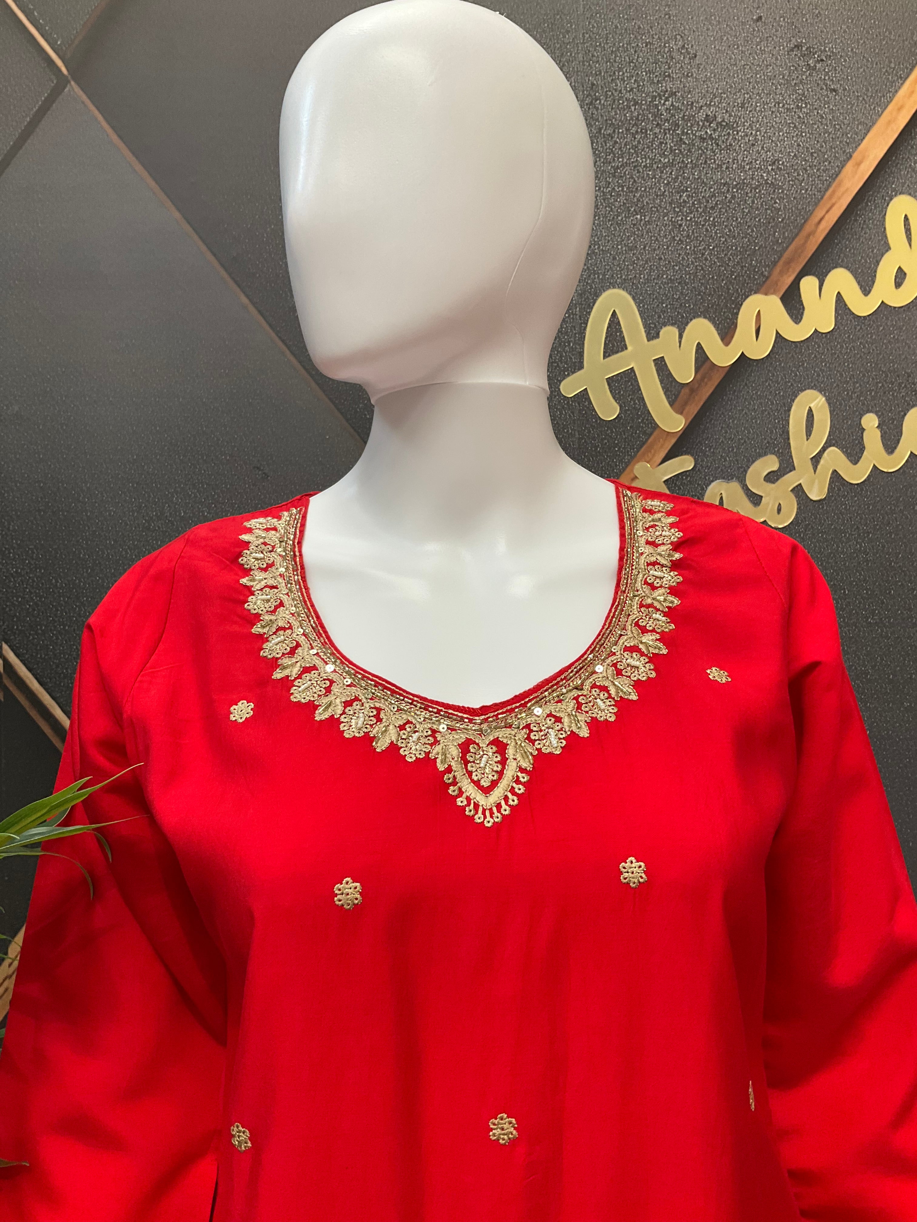 Red - Party Wear kurti/Chudidhar  set