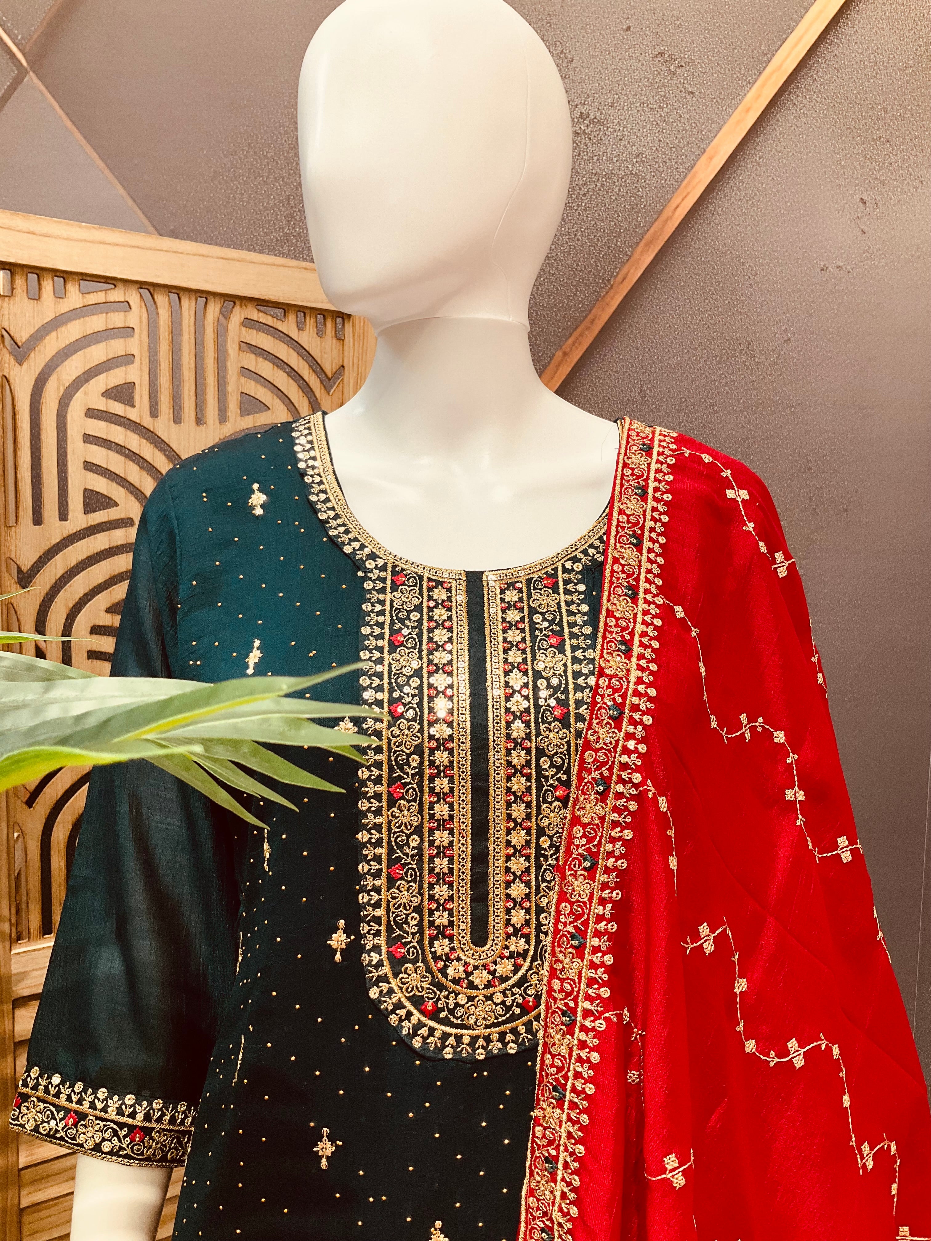 Green Party Wear Chudidhar/Kurti set