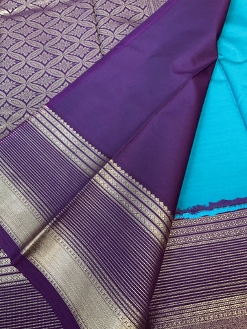 Blue Semi Kanjeevaram Silk Saree with Vintage Border